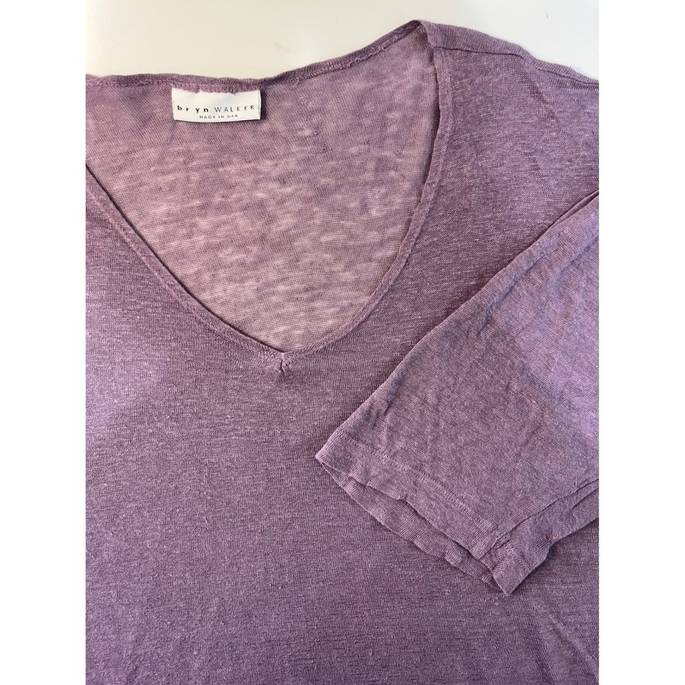 Bryn Walker Linen Tunic Top Dress Purple V-Neck Pocket Lightweight Made in USA